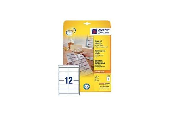 AVERY ZWECKFORM Universal-Etiketten 97x42.3mm, 4781, Weiss, A4 25Bl ...