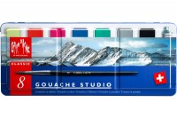 CARAN D'ACHE Deckfarbe Gouache, 1000.308, 7 Farben Deckweiss, Pinsel