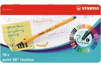 STABILO Fineliner Point 88, 8850-6, Metalletui 50 Stück